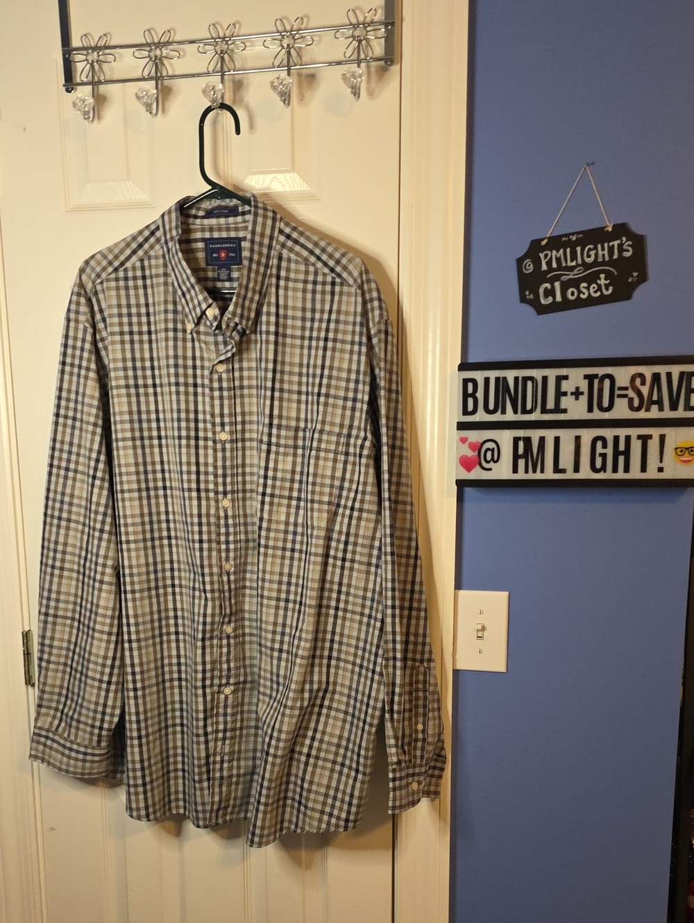 Saddlebred Button-Down Plaid Shirt 3XLT Long Sleeve Olive Green Black Gray